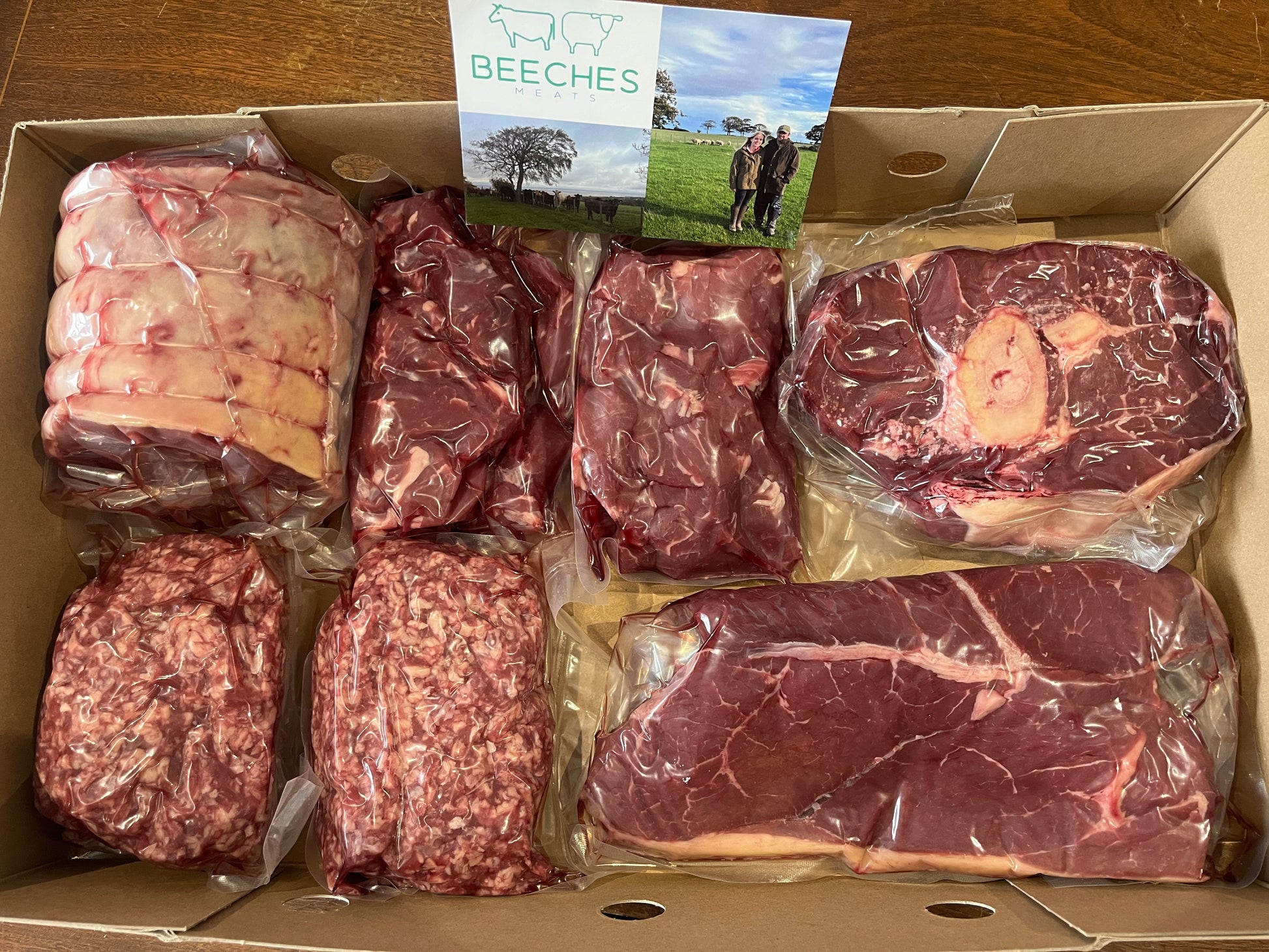 Low and slow beef box. Welsh, grass fed beef. Includes beef brisket, shin of beef, braising steak. For BBQ brisket or slow cooker meals. Tasty high quality beef.