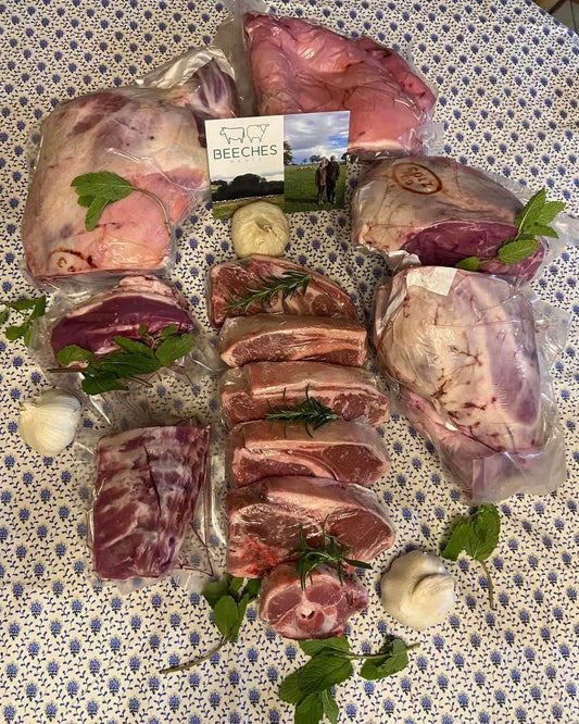 Welsh lamb box, grass fed lamb. Leg of lamb, lamb shoulder, roast lamb, meat box delivery.