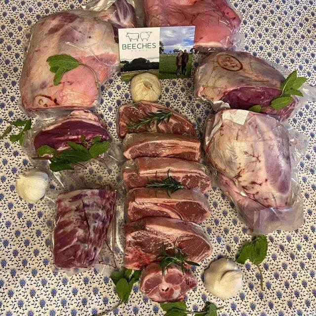 Half lamb box. Grass fed Welsh lamb. Leg of lamb, lamb shoulder, lamb mince. Grass fed meat, order online, grass fed meat near me.